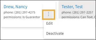 Contact section with a yellow highlight box around the more options three dots.